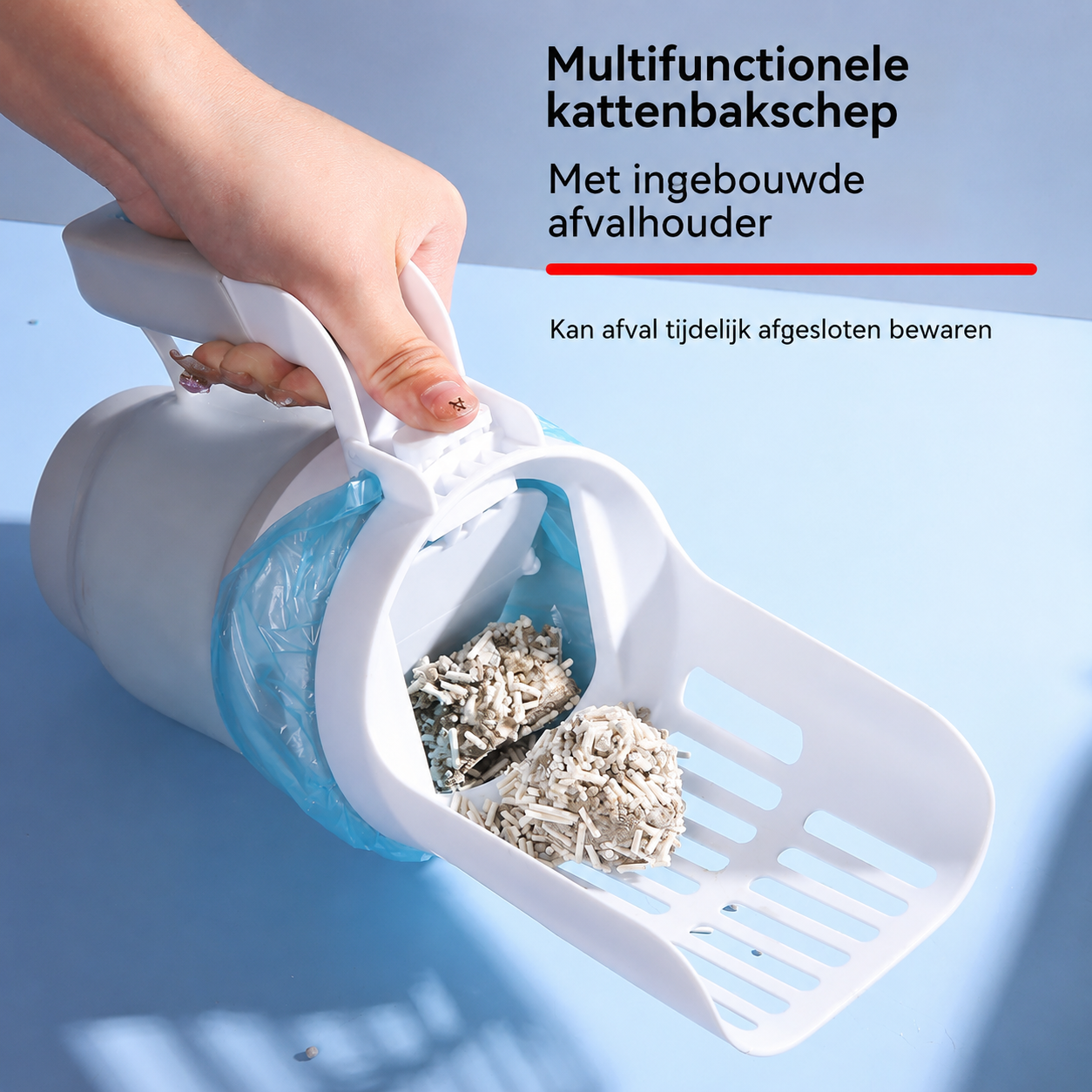 2-in-1 Kattenbakschep met geïntegreerde afvalzakjes