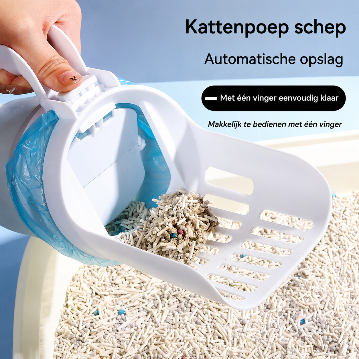 2-in-1 Kattenbakschep met geïntegreerde afvalzakjes